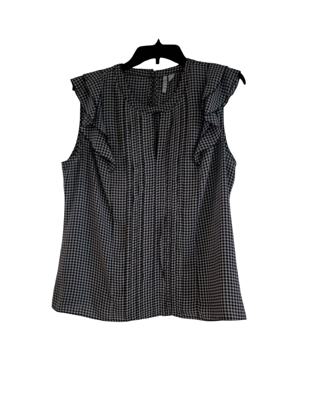 Elle Black & White Gingham Ruffle Sleeve Sleeveless Top